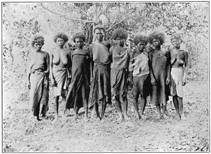 Group of Negrito women at Santa Fé, Zambales, showing dress.